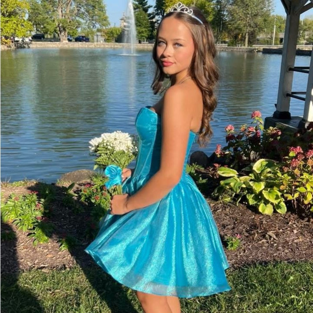 Sherri Hill Turquoise Strapless Homecoming Dress - Size 0 - EUC - #56771
